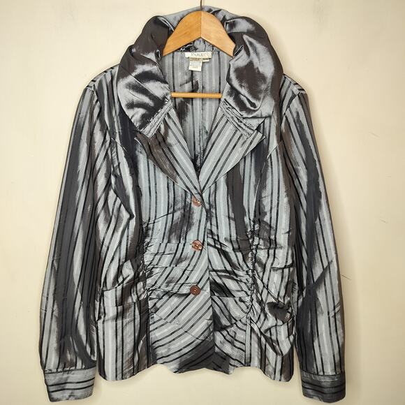 Puli Womens Jacket Shiny Stripe Art To Wear Lagenlook - Picture 1 of 9